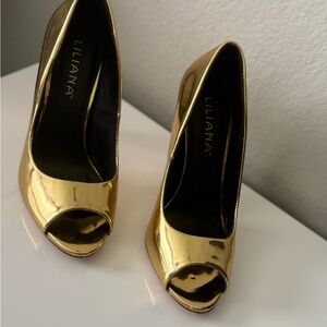 Liliana Shiny Gold Peep Toe Heels